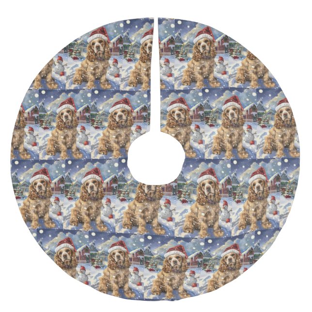 Cocker Spaniel Winter Wonderland Christmas Joy  Brushed Polyester Tree Skirt (Front)