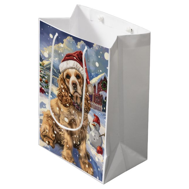 Cocker Spaniel Winter Wonderland Christmas Joy  Medium Gift Bag (Front Angled)