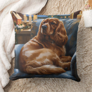 Cocker Spaniel with Christmas Lights Holiday Cushion