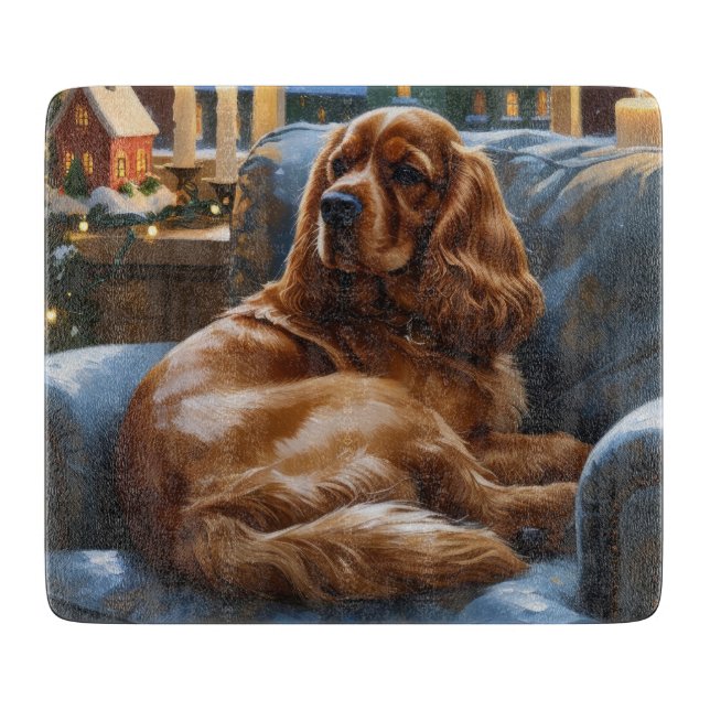Cocker Spaniel with Christmas Lights Holiday Cutting Board (Front)