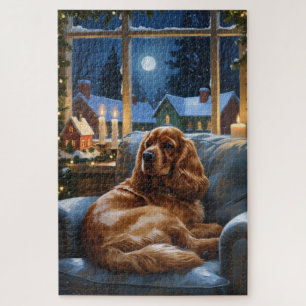 Cocker Spaniel with Christmas Lights Holiday Jigsaw Puzzle