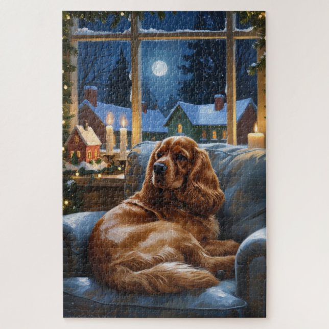 Cocker Spaniel with Christmas Lights Holiday Jigsaw Puzzle (Vertical)