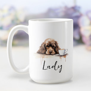 Cocker Spaniel with coffee mug, dog with attitude Mug