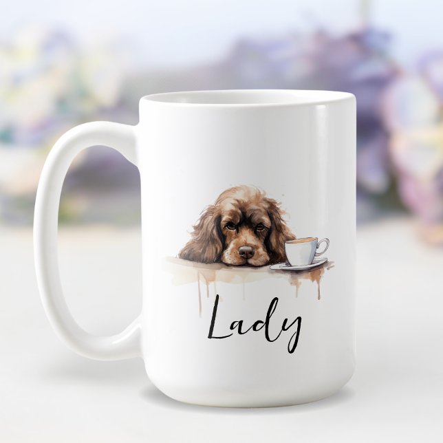 Cocker Spaniel with coffee mug, dog with attitude Mug (Creator Uploaded)