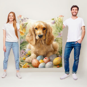 Cocker Spaniel with Easter Eggs Holiday Fleece Blanket