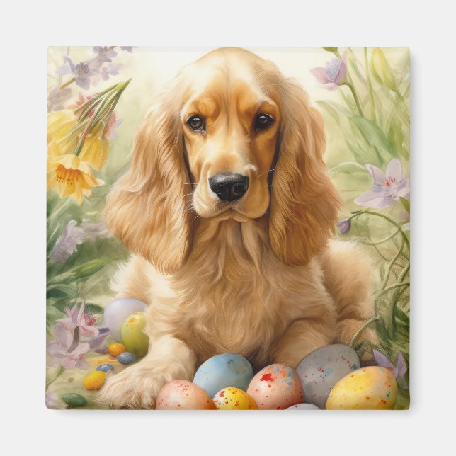 Cocker Spaniel with Easter Eggs Holiday  Magnet (Front)