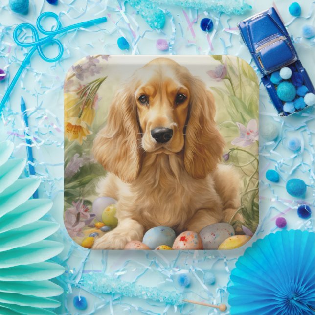 Cocker Spaniel with Easter Eggs Holiday  Paper Plate (Party)