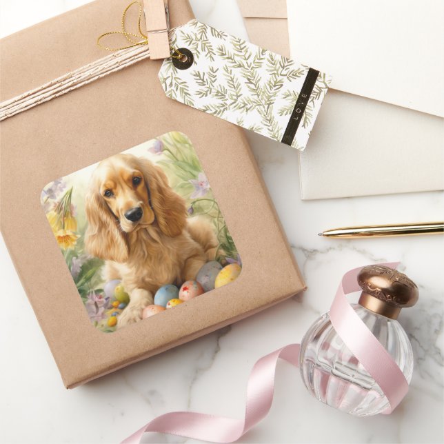 Cocker Spaniel with Easter Eggs Holiday  Square Sticker (Gifting)