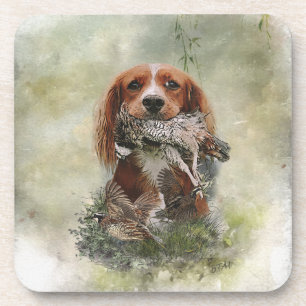Cocker Spaniel with Grey partridge Coaster