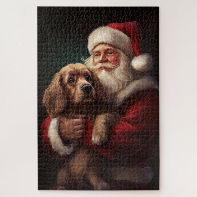 Cocker Spaniel With Santa Claus Festive Christmas Jigsaw Puzzle (Vertical)