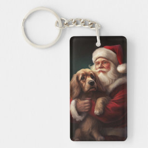 Cocker Spaniel With Santa Claus Festive Christmas Key Ring