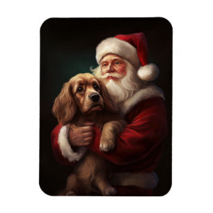 Cocker Spaniel With Santa Claus Festive Christmas Magnet