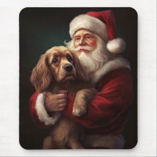 Cocker Spaniel With Santa Claus Festive Christmas Mouse Pad