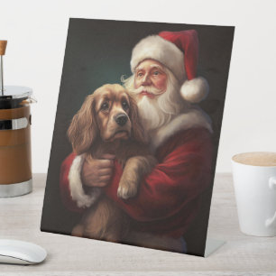 Cocker Spaniel With Santa Claus Festive Christmas Pedestal Sign