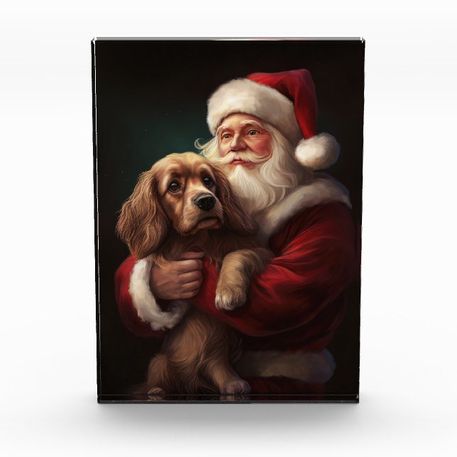 Cocker Spaniel With Santa Claus Festive Christmas Photo Block (Front)