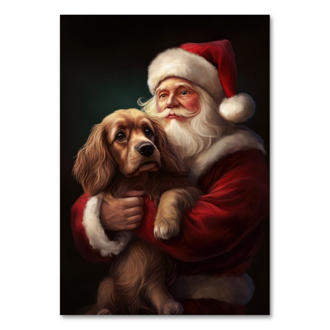 Cocker Spaniel With Santa Claus Festive Christmas Table Number (Front)