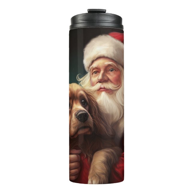 Cocker Spaniel With Santa Claus Festive Christmas Thermal Tumbler (Front)