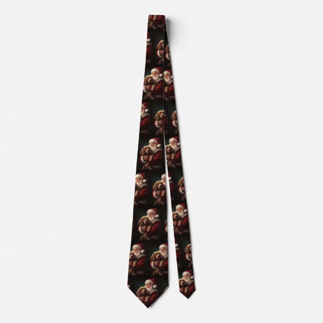 Cocker Spaniel With Santa Claus Festive Christmas Tie (Front)