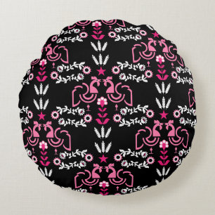 Cockeral Scandinavian Folk Art Round Cushion