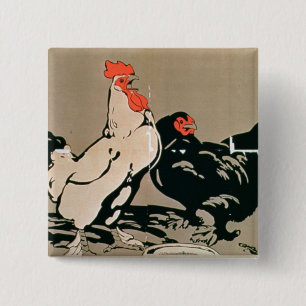Cockerel and Hen (colour litho) 15 Cm Square Badge