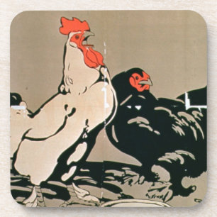 Cockerel and Hen (colour litho) Coaster