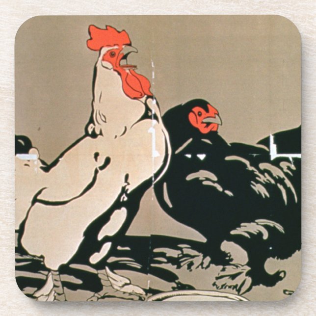 Cockerel and Hen (colour litho) Coaster (Front)