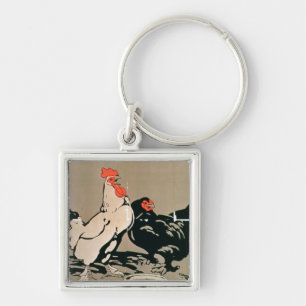 Cockerel and Hen (colour litho) Key Ring