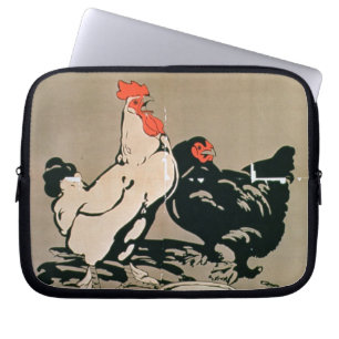 Cockerel and Hen (colour litho) Laptop Sleeve