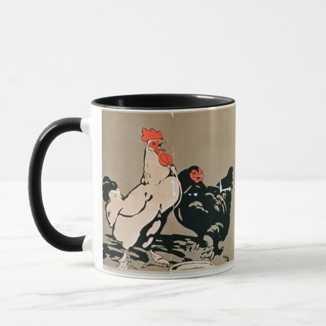 Cockerel and Hen (colour litho) Mug (Left)