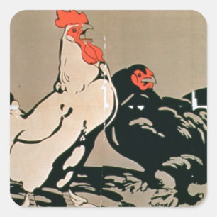 Cockerel and Hen (colour litho) Square Sticker