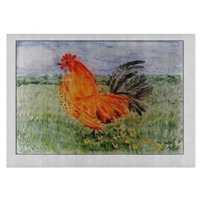 Cockerel Chicken Art Cutting Board (Front)