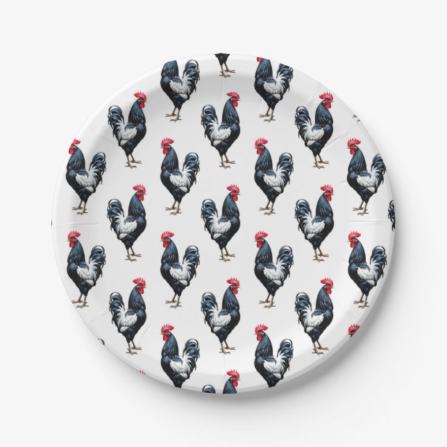 Cockerel Chicken Pattern Design  Paper Plate (Front)