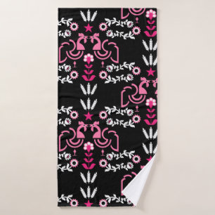 Cockerel Scandinavian Folk Art Bath Towel