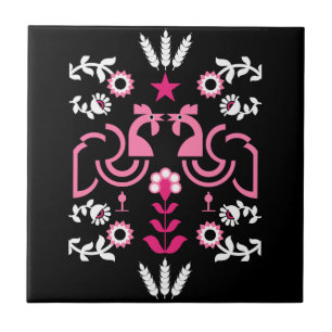 Cockerel Scandinavian Folk Art Ceramic Tile