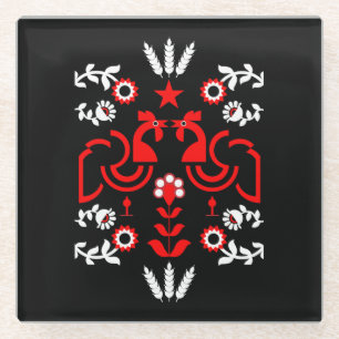 Cockerel Scandinavian Folk Art Glass Coaster