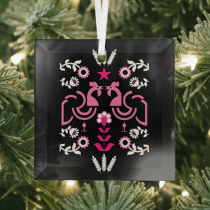 Cockerel Scandinavian Folk Art Glass Tree Decoration