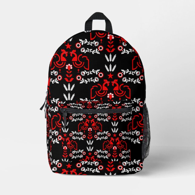 Cockerel Scandinavian Folk Art   Printed Backpack (Front)