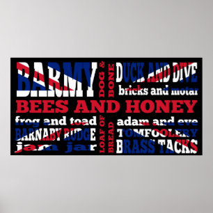 Cockney Rhyming slang on black Union Jack Poster