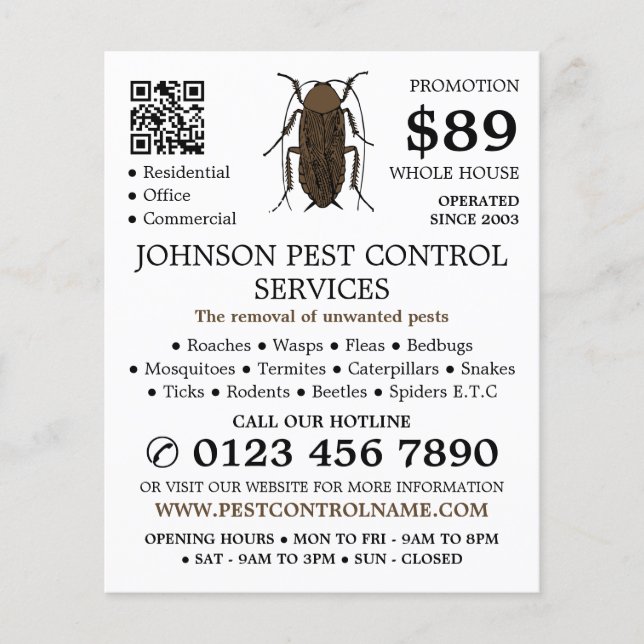 Cockroach Design, Pest Control Advertising Flyer (Front)