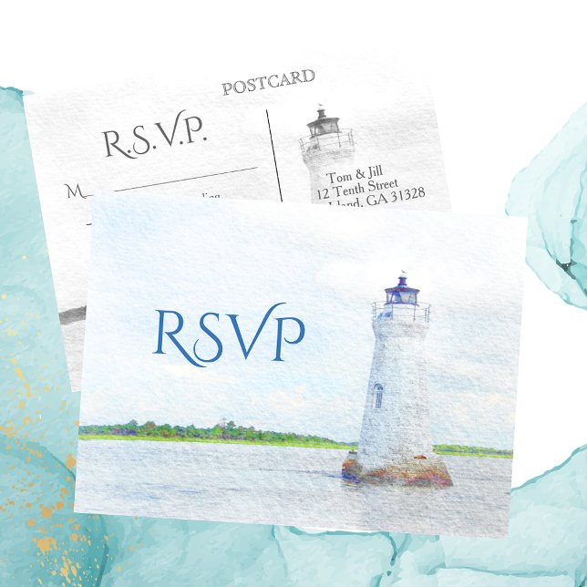 Cockspur Lighthouse Watercolor RSVP Invitation Postcard (Creator Uploaded)