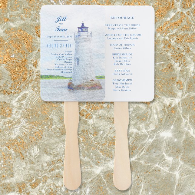 Cockspur Lighthouse Watercolor Wedding Program Hand Fan (Creator Uploaded)