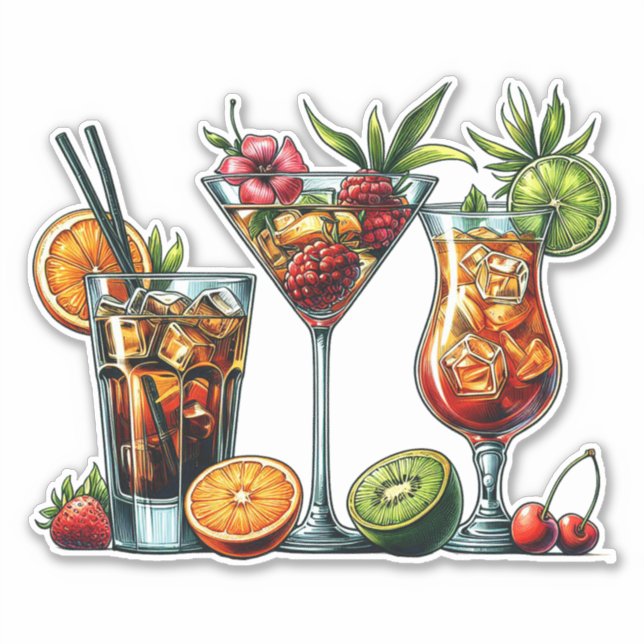 Cocktail alcoholic Drinks colour art illustrations (Front)