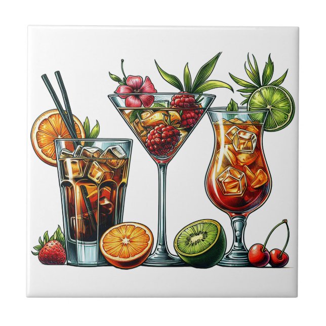 Cocktail alcoholic Drinks colour art illustrations Ceramic Tile (Front)