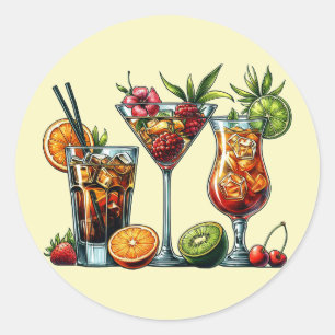 Cocktail alcoholic Drinks colour art illustrations Classic Round Sticker