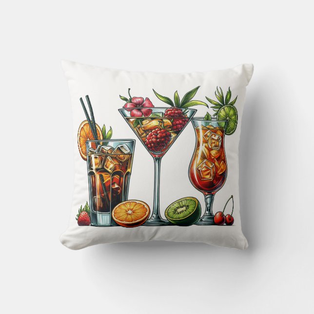 Cocktail alcoholic Drinks colour art illustrations Cushion (Front)