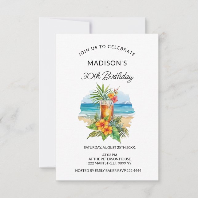 Cocktail and Exotic Flower  Invitation (Front)