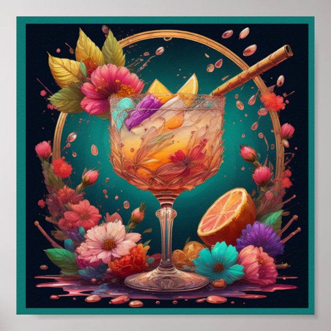 Cocktail and flowers poster (Front)