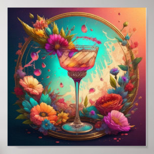 Cocktail and flowers poster