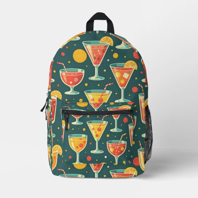 Cocktail and juice drinks pattern printed backpack (Front)