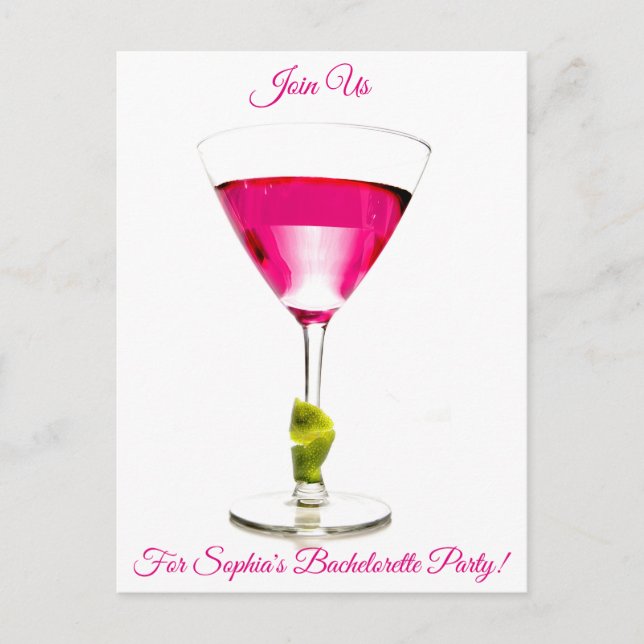 Cocktail Bachelorette Party Invitation Postcard (Front)